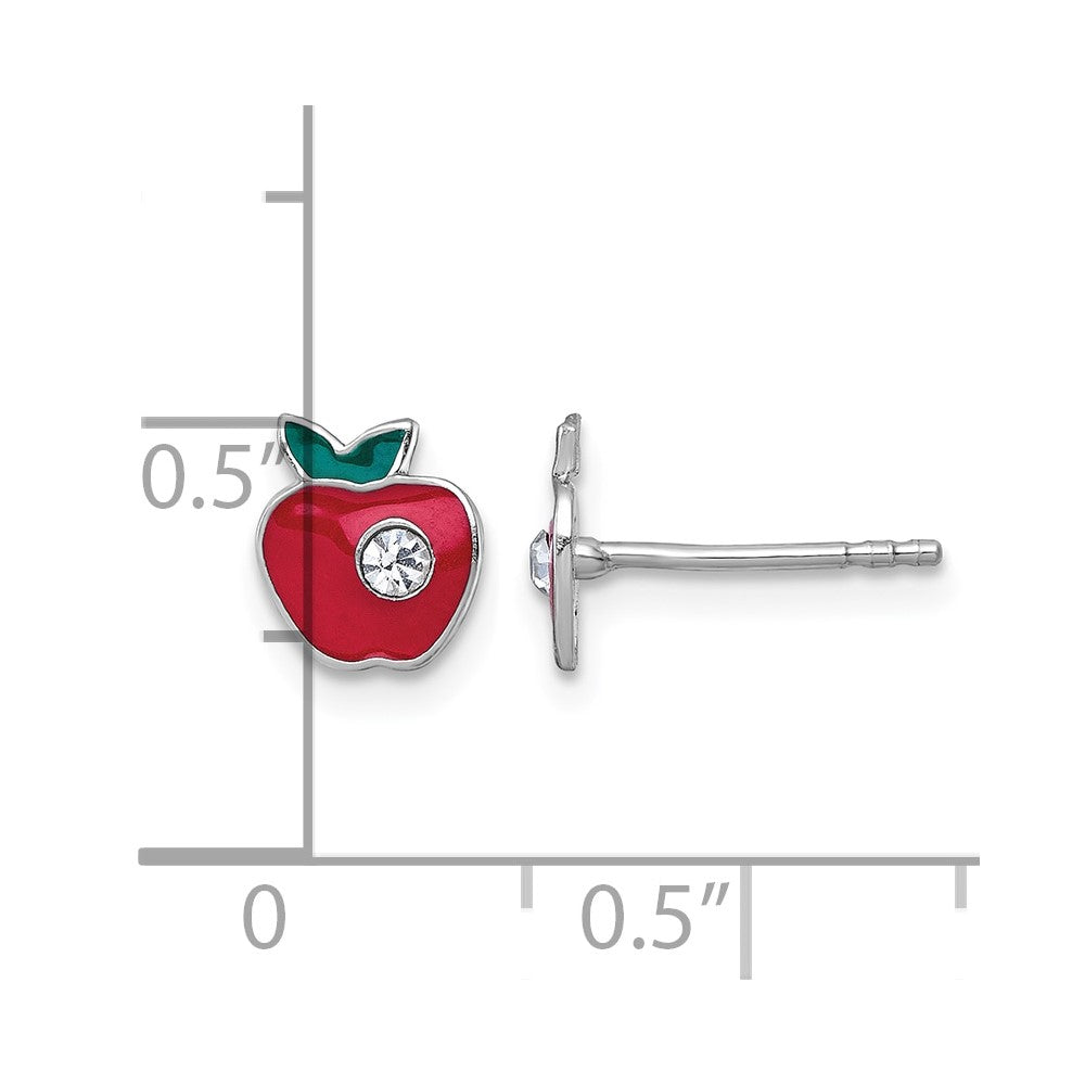 SS Madi K RH-plated Crystal Enamel Red Apple Petite Post Earrings