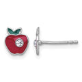 SS Madi K RH-plated Crystal Enamel Red Apple Petite Post Earrings