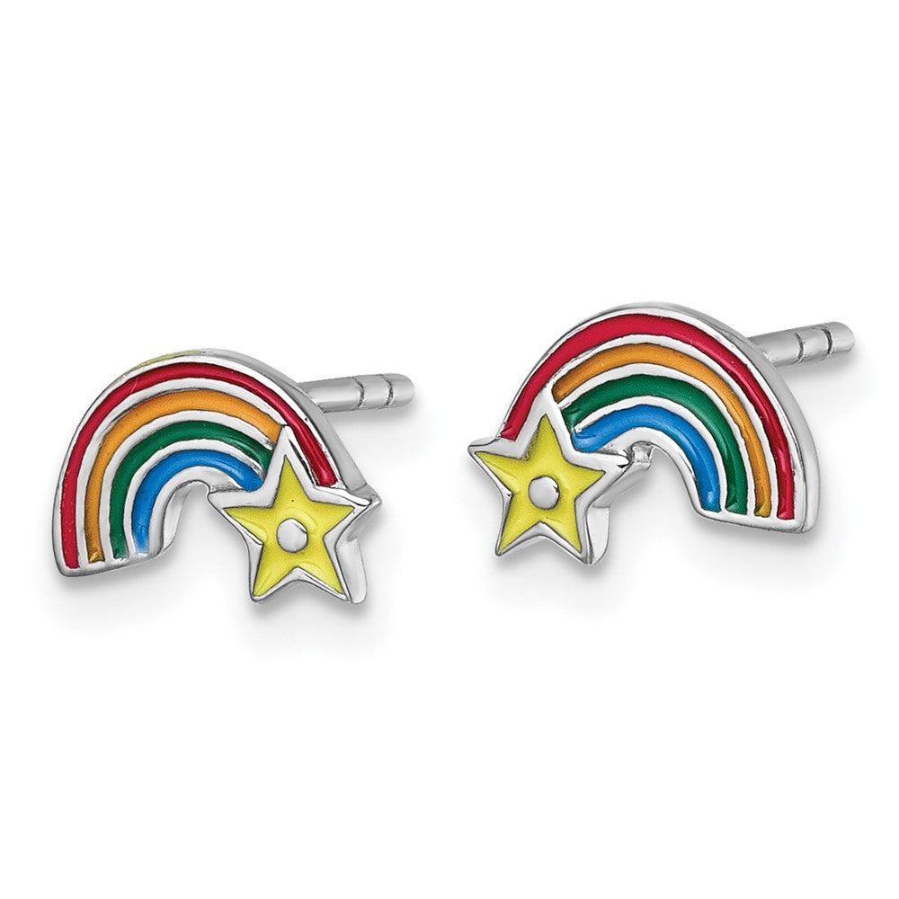 Sterling Silver Rh-plated Children's Enamel Rainbow with Star Post Earrings