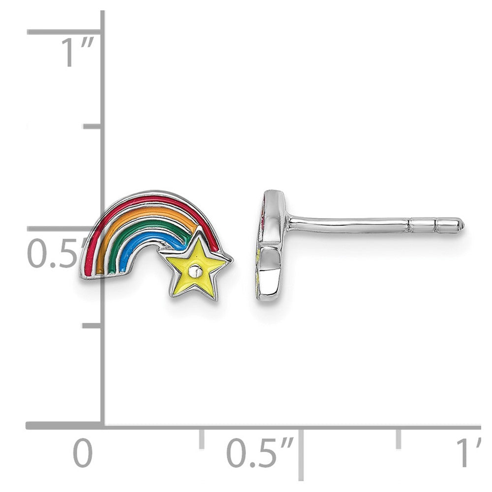 Sterling Silver Rh-plated Children's Enamel Rainbow with Star Post Earrings