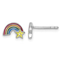 Sterling Silver Rh-plated Children's Enamel Rainbow with Star Post Earrings