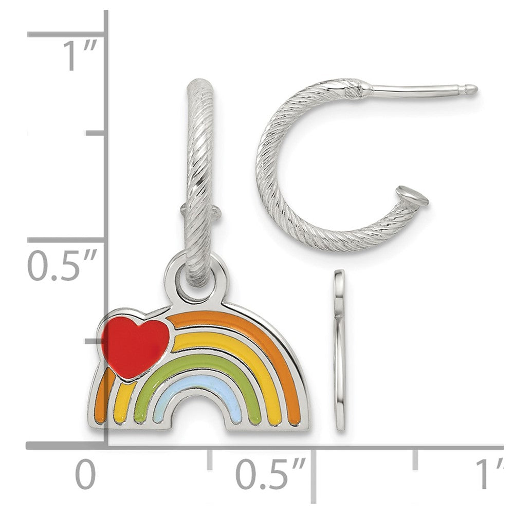 Sterling Silver Enmel Rainbow Removeable Dangle Grooved Hoop Post Earrings