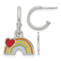 Sterling Silver Enmel Rainbow Removeable Dangle Grooved Hoop Post Earrings