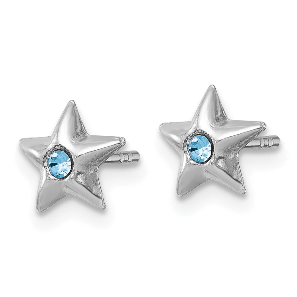 SS Madi K RH-plated Polished Blue Crystal Star Petite Post Earrings