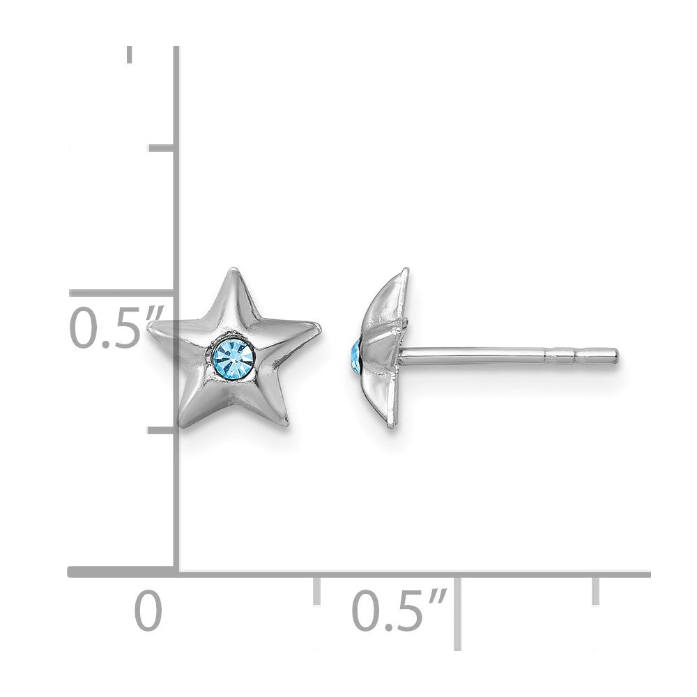 SS Madi K RH-plated Polished Blue Crystal Star Petite Post Earrings