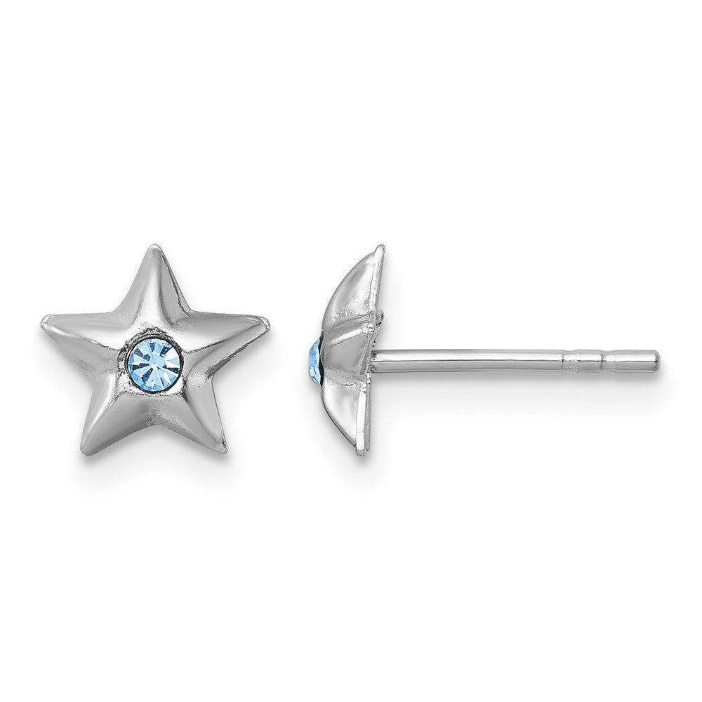 SS Madi K RH-plated Polished Blue Crystal Star Petite Post Earrings