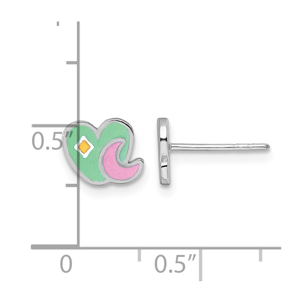 Sterling Silver RH-plated Enamel Heart And Moon Post Earrings