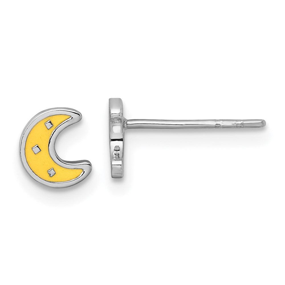 Sterling Silver RH-pl Enamel Moon / Star (One of Each) Post Earrings