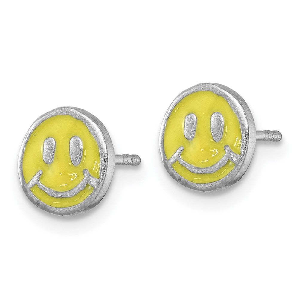 SS Madi K RH-plated Enamel Yellow Smiley Face Post Earrings