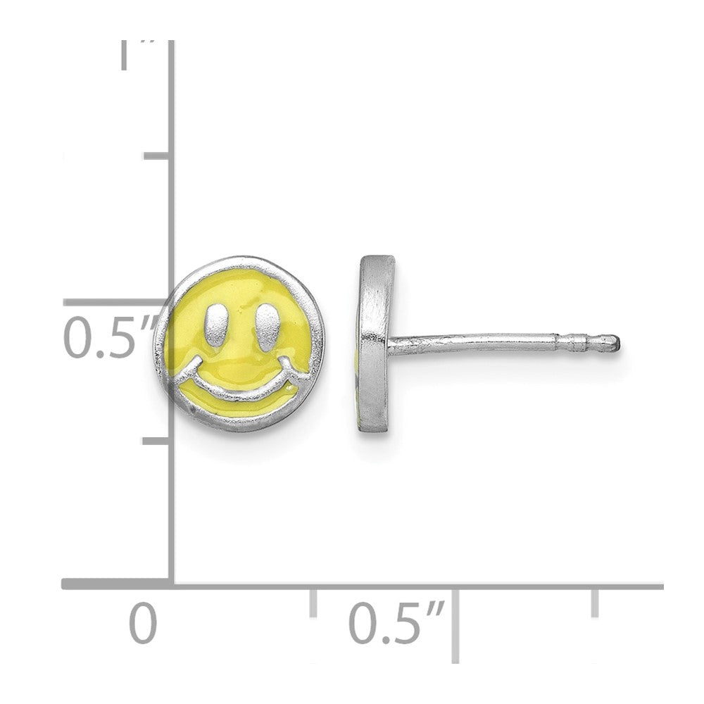 SS Madi K RH-plated Enamel Yellow Smiley Face Post Earrings