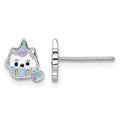 Sterling Silver RH-plated Enamel Unicorn Cupcake Post Earrings
