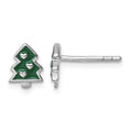 Sterling Silver Rh-plated Green Enamel Christmas Tree Post Earrings