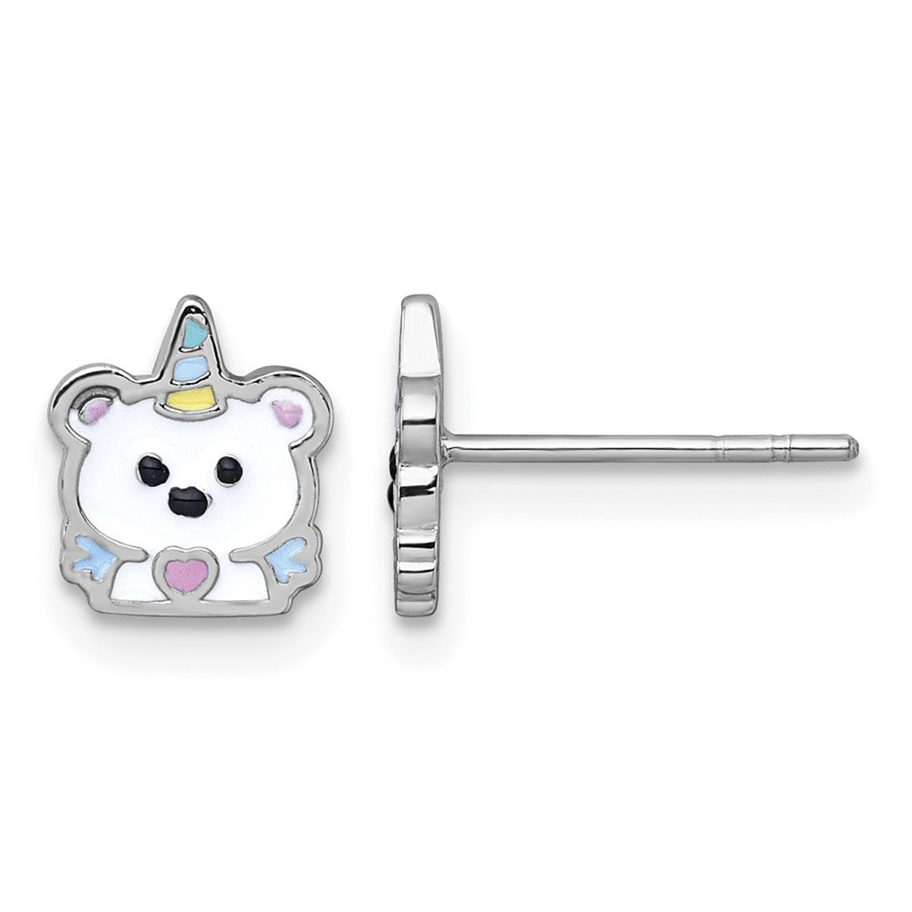 Sterling Silver RH-plated Enamel Unicorn Polar Bear Post Earring