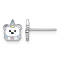 Sterling Silver RH-plated Enamel Unicorn Polar Bear Post Earring