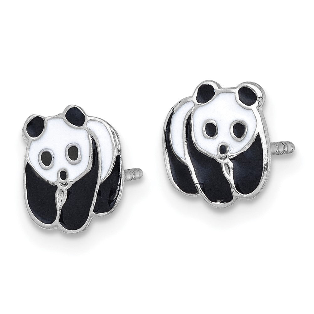 SS Madi K RH-plated Enamel Black And White Panda Post Earrings