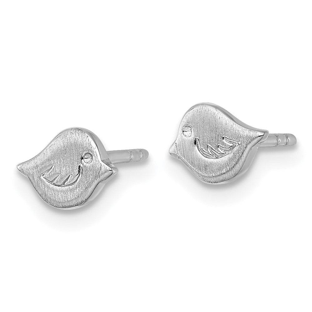 Sterling Silver Rhodium-plated Brushed Bird Post Earrings