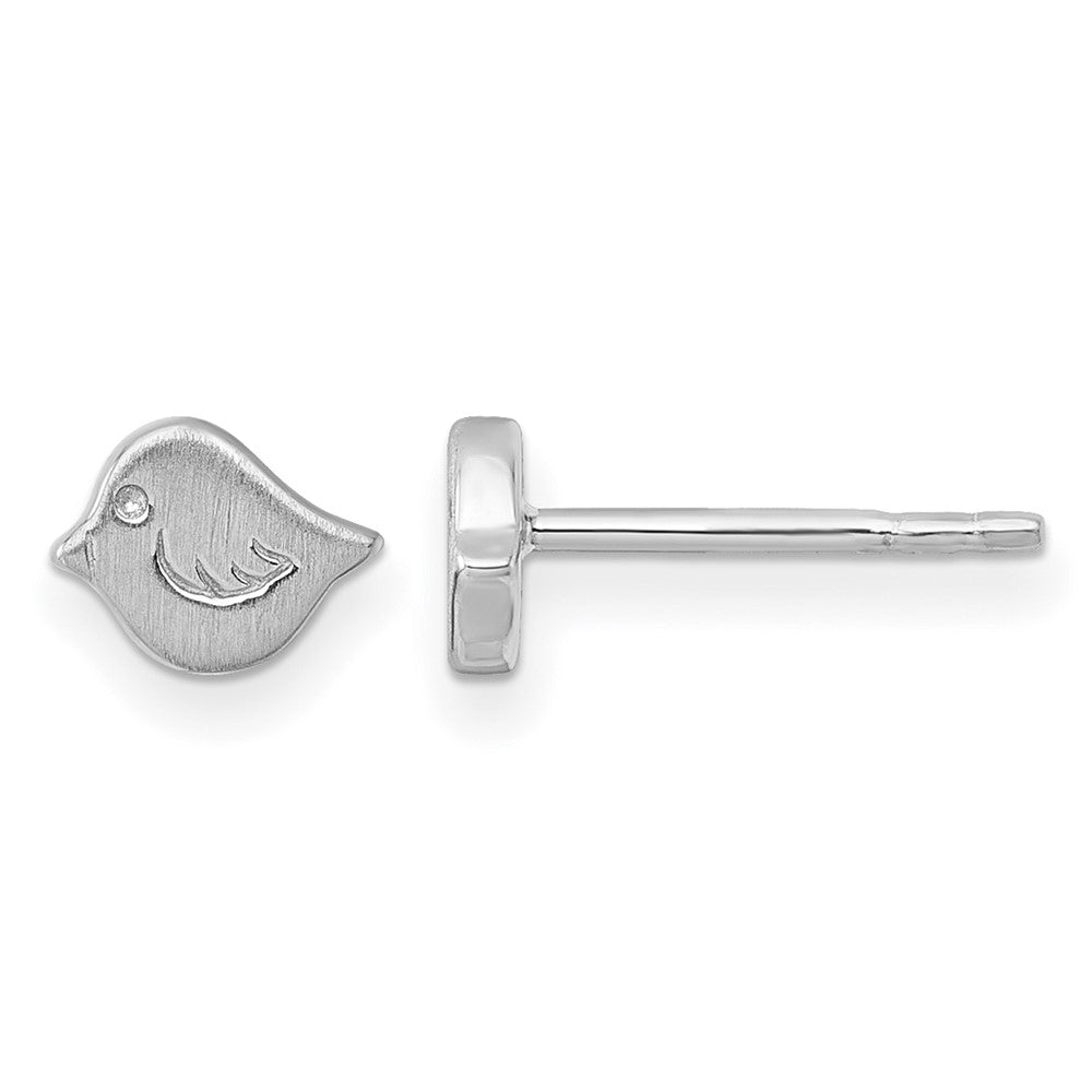 Sterling Silver Rhodium-plated Brushed Bird Post Earrings