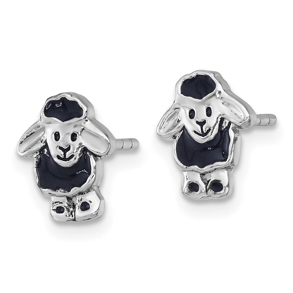 Sterling Silver Rhodium-plated Polished Enamel Black Sheep Post Earrings