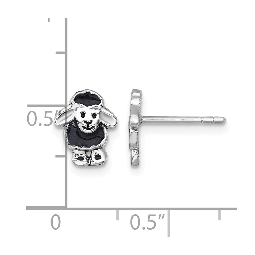 Sterling Silver Rhodium-plated Polished Enamel Black Sheep Post Earrings