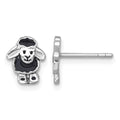 Sterling Silver Rhodium-plated Polished Enamel Black Sheep Post Earrings
