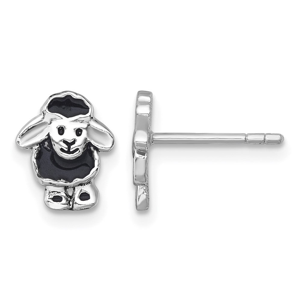 Sterling Silver Rhodium-plated Polished Enamel Black Sheep Post Earrings