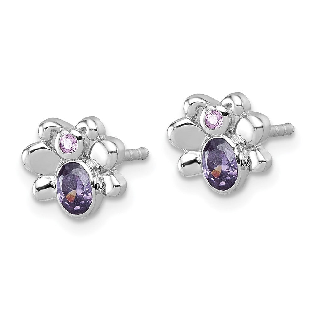 Sterling Silver Rhodium-plated Pink and Purple CZ Butterfly Post Earrings