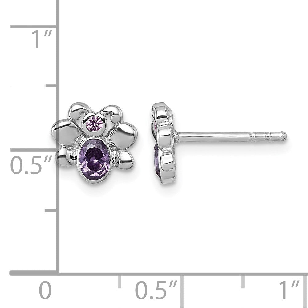Sterling Silver Rhodium-plated Pink and Purple CZ Butterfly Post Earrings
