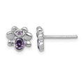 Sterling Silver Rhodium-plated Pink and Purple CZ Butterfly Post Earrings