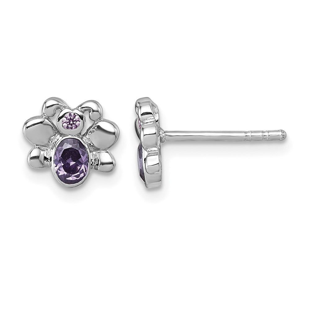 Sterling Silver Rhodium-plated Pink and Purple CZ Butterfly Post Earrings