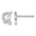 Sterling Silver Rhodium-plated Enamel Unicorn Head Post Earrings