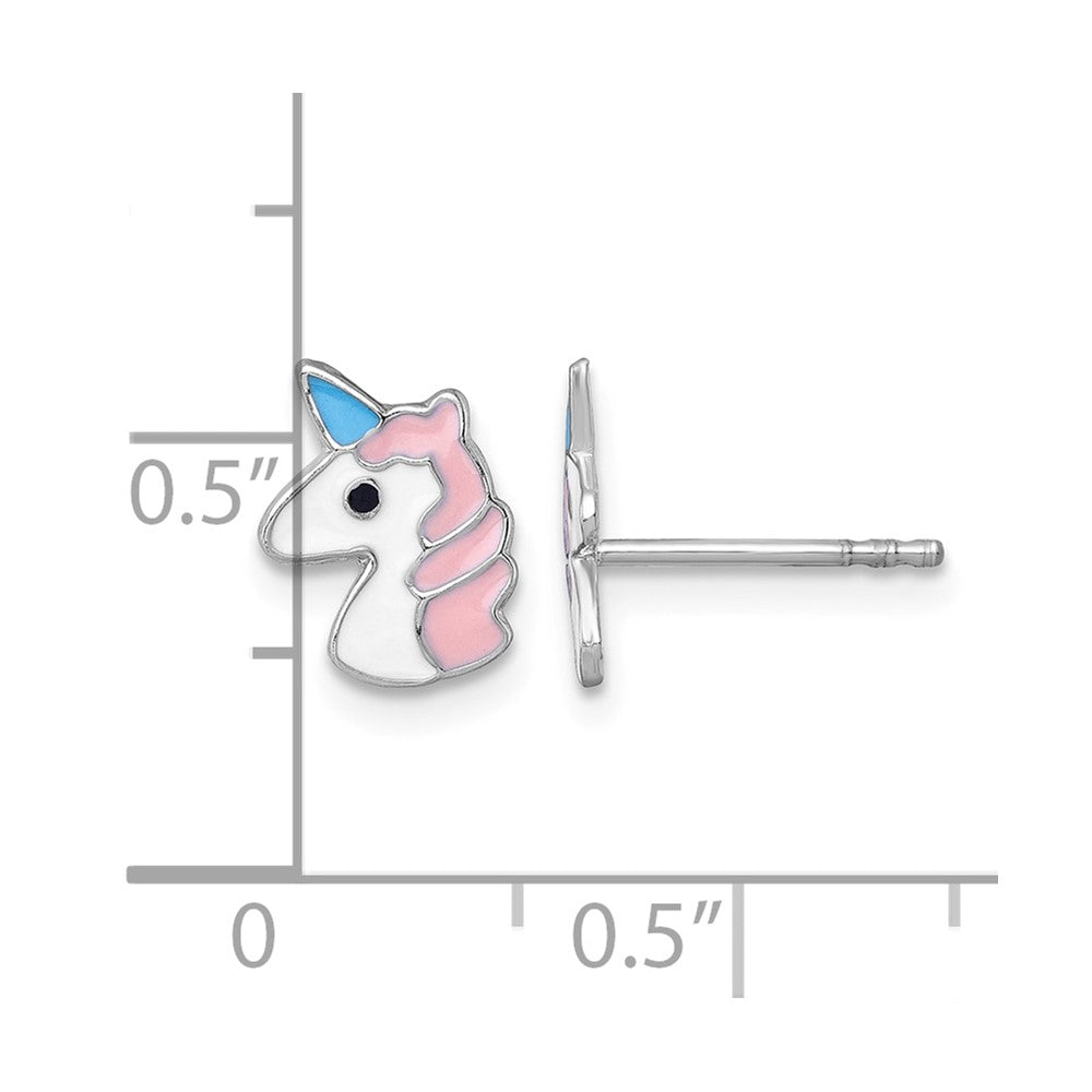 Sterling Silver Madi K RH-plated Enamel Unicorn Post Earrings