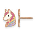 Sterling Silver Rose Gold-plated Enameled Unicorn Post Earrings