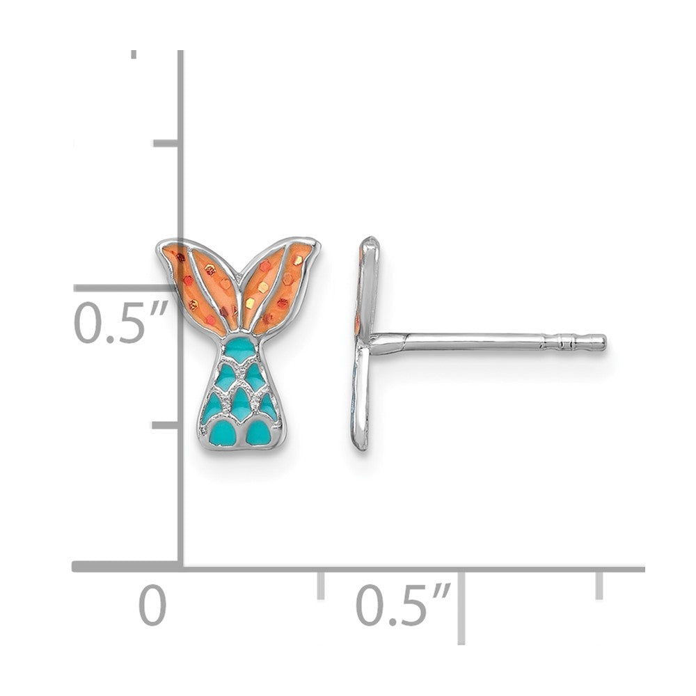 Sterling Silver Madi K RH-plat Enamel Mermaid Tail Post Earrings