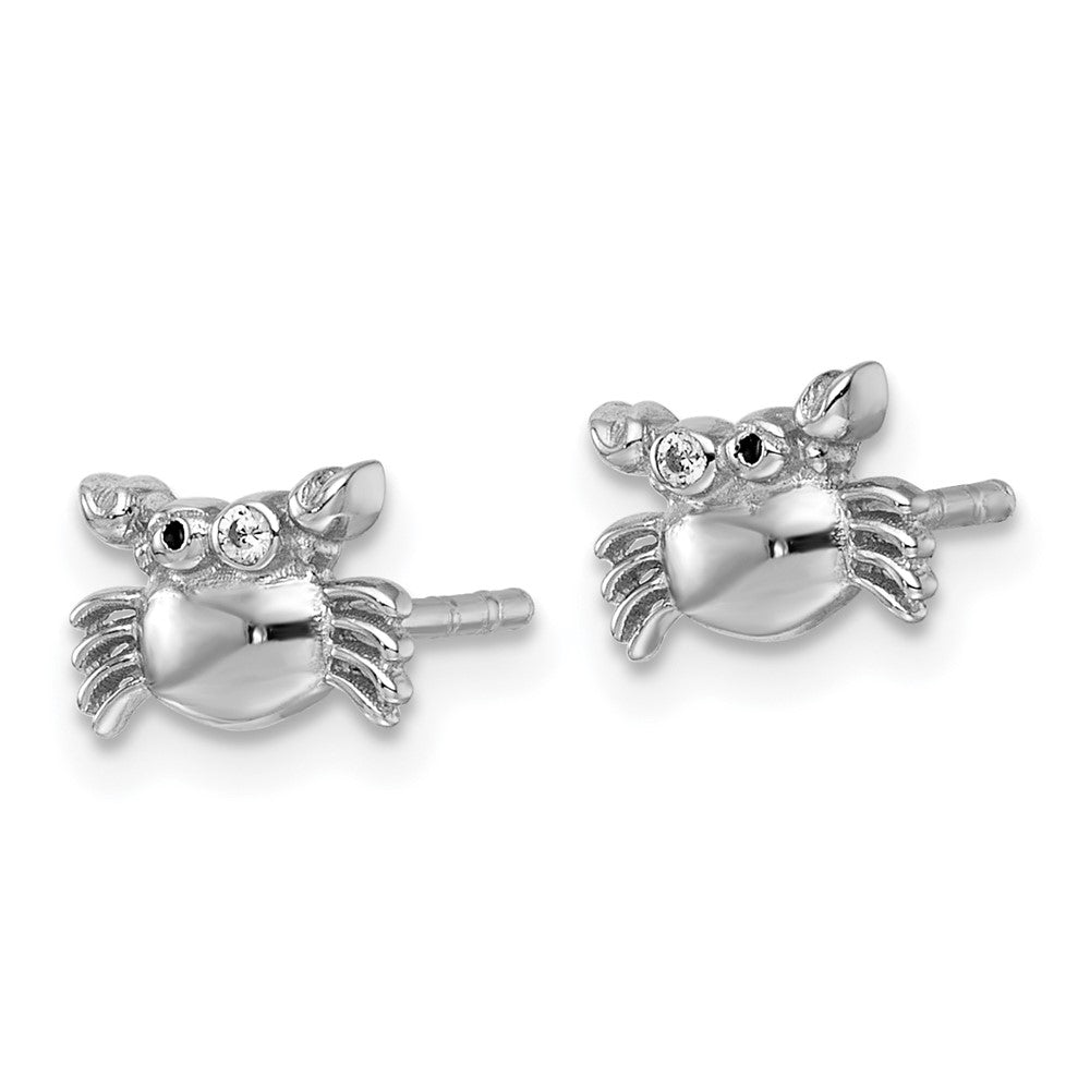 Sterling Silver RH-pl Polished Black Enamel CZ Crab Post Earring