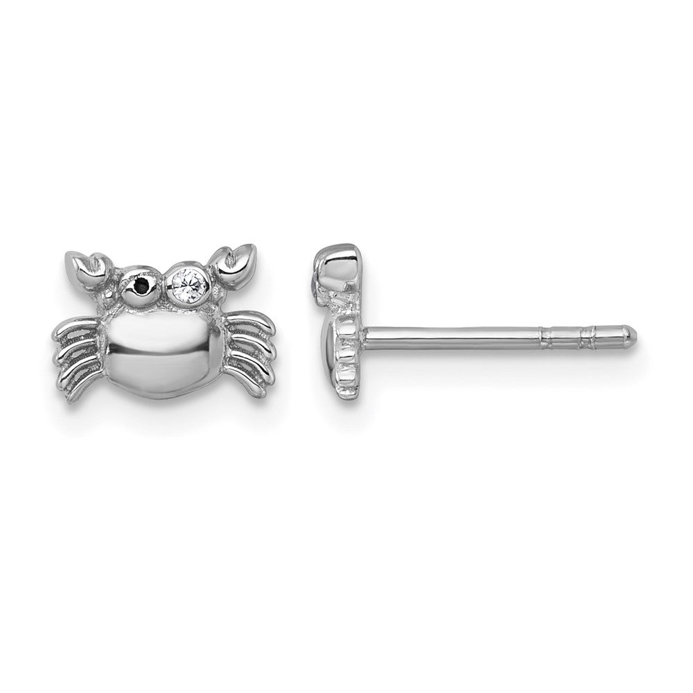 Sterling Silver RH-pl Polished Black Enamel CZ Crab Post Earring