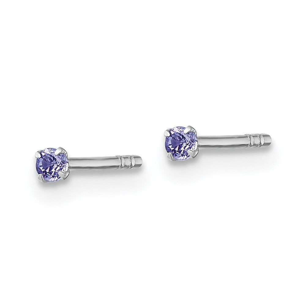 Sterling Silver Madi K RH-plat Purple 2mm CZ Stud Post Earrings