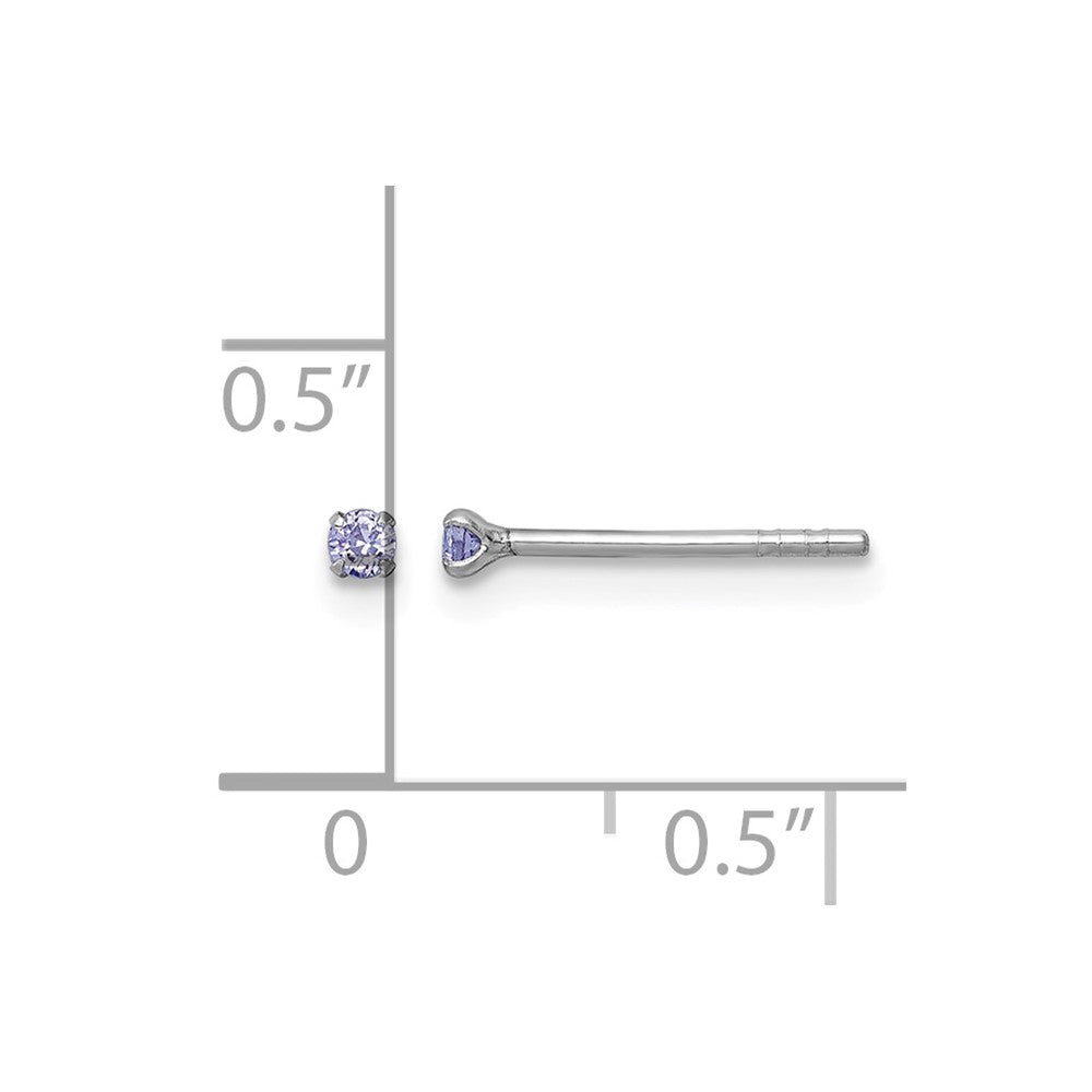 Sterling Silver Madi K RH-plat Purple 2mm CZ Stud Post Earrings