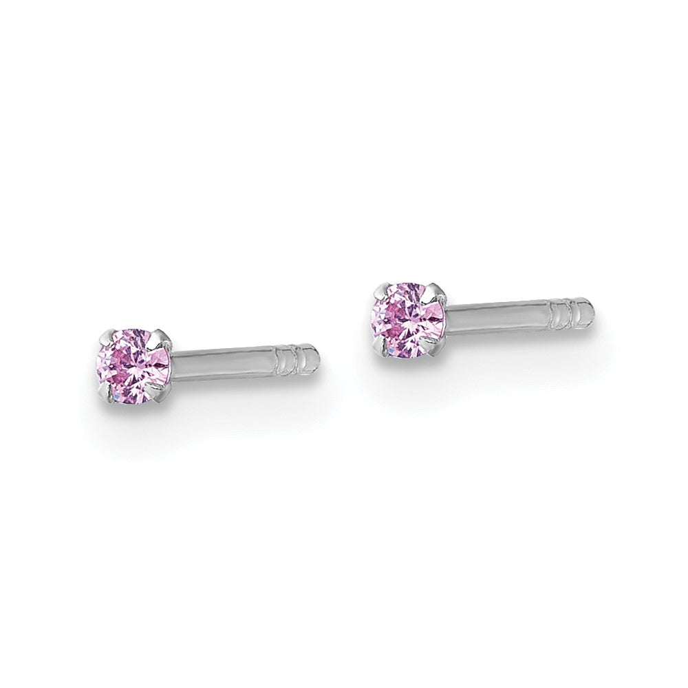 Sterling Silver Madi K RH-plated Pink 2mm CZ Stud Post Earrings