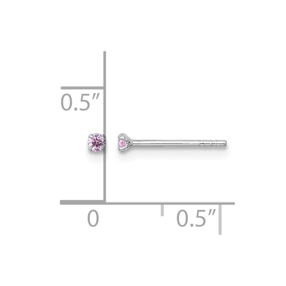Sterling Silver Madi K RH-plated Pink 2mm CZ Stud Post Earrings