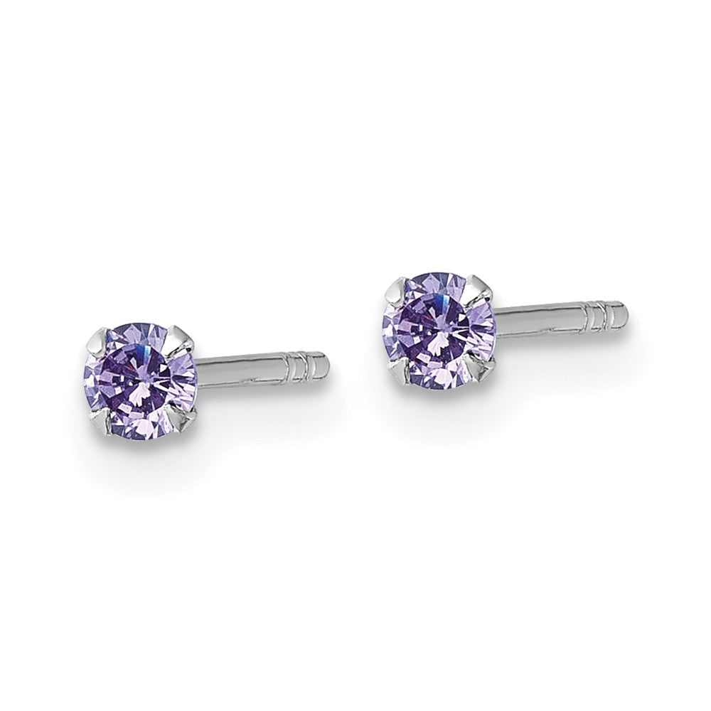 Sterling Silver Madi K RH-plat Purple 3mm CZ Stud Post Earrings