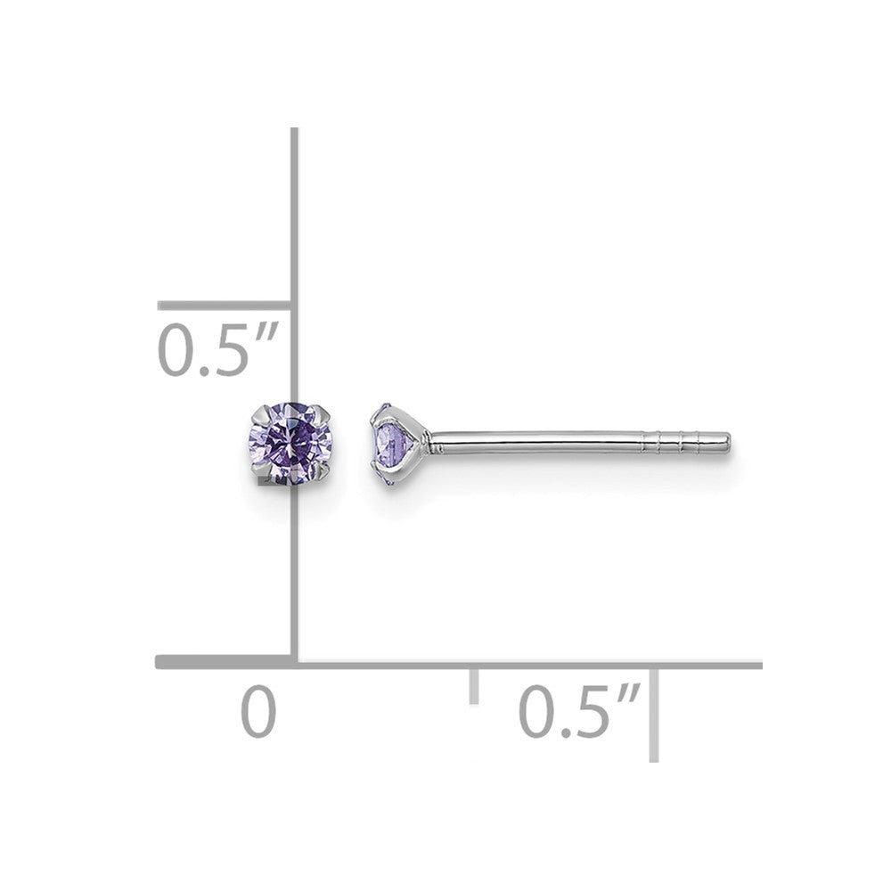 Sterling Silver Madi K RH-plat Purple 3mm CZ Stud Post Earrings