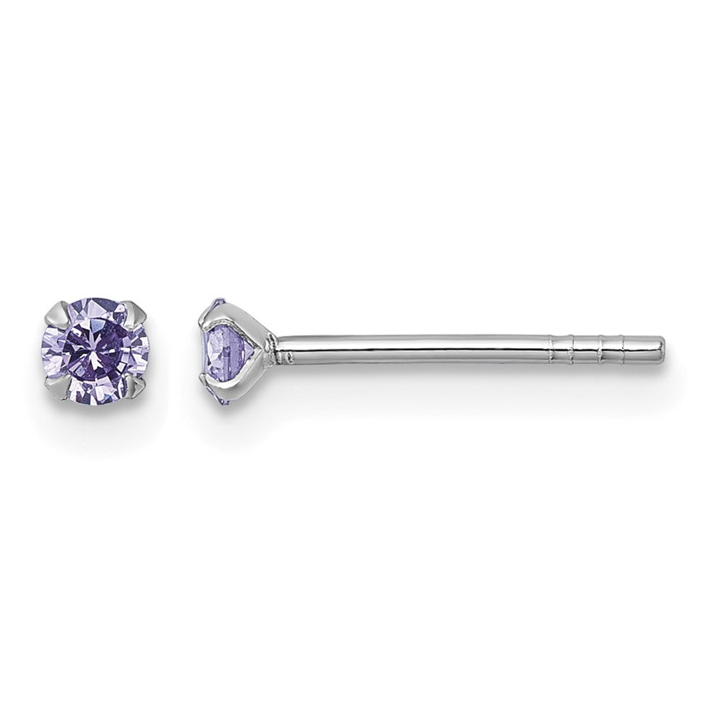 Sterling Silver Madi K RH-plat Purple 3mm CZ Stud Post Earrings