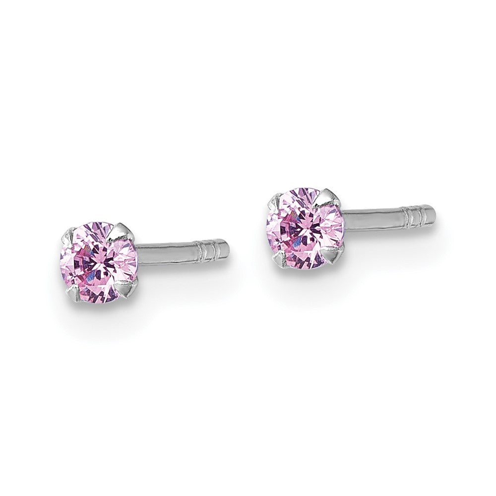 Sterling Silver Madi K RH-plated Pink 3mm CZ Stud Post Earrings