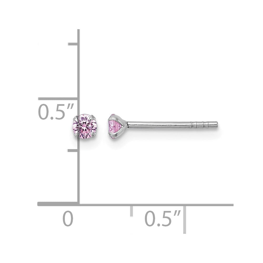 Sterling Silver Madi K RH-plated Pink 3mm CZ Stud Post Earrings