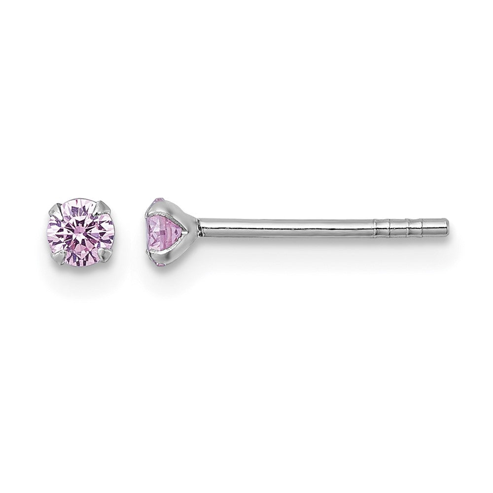 Sterling Silver Madi K RH-plated Pink 3mm CZ Stud Post Earrings