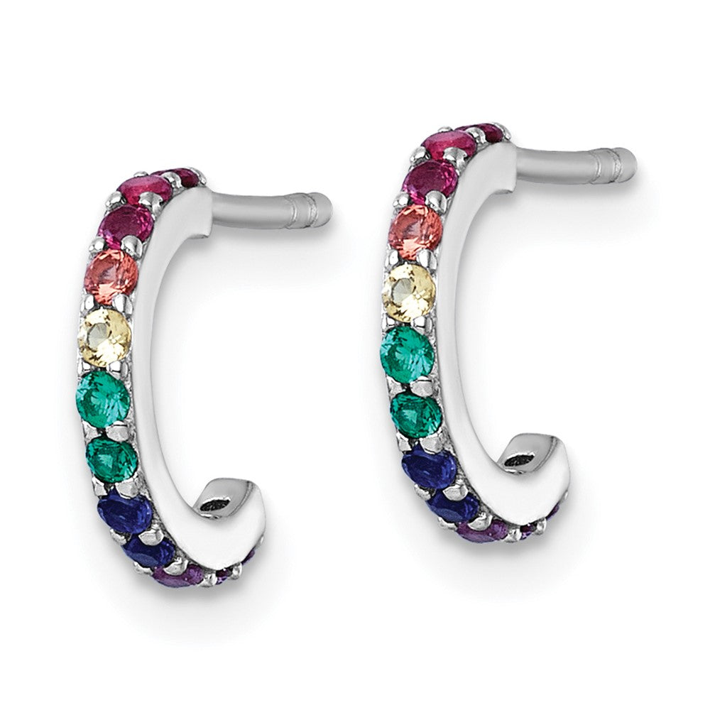 Sterling Silver RH-pl Multi-color Nano Crystal Hoop Post Earrings