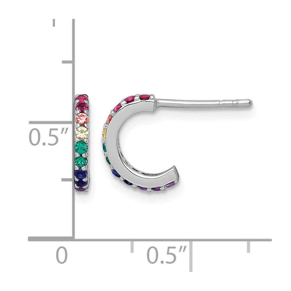 Sterling Silver RH-pl Multi-color Nano Crystal Hoop Post Earrings