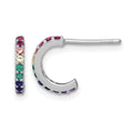 Sterling Silver RH-pl Multi-color Nano Crystal Hoop Post Earrings