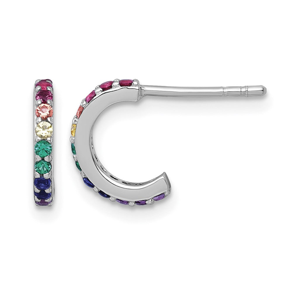 Sterling Silver RH-pl Multi-color Nano Crystal Hoop Post Earrings