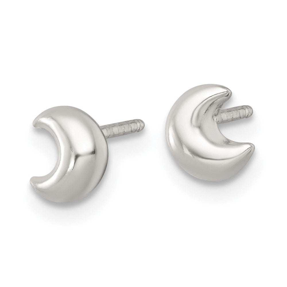 Sterling Silver Polished 3D Moon Post Earrings